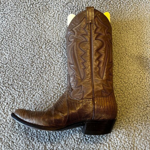 Vintage Panhandle Slim Boots Mens 9D Brown Genuine Lizard Rodeo Western Ranch - Picture 1 of 14